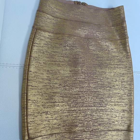 Herve Leger Gold Metallic Bandage Skirt Size XS - Picture 2 of 7